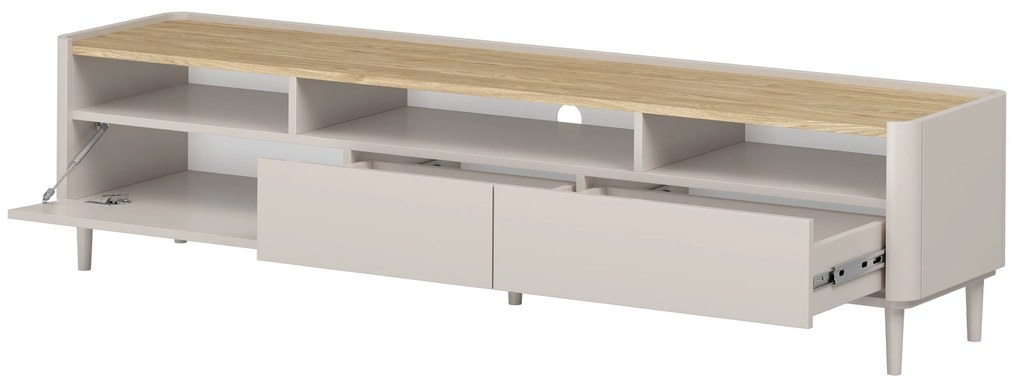 TV stolík Elivo 200 cm na nožičkách - kašmírová / dub olejovaný