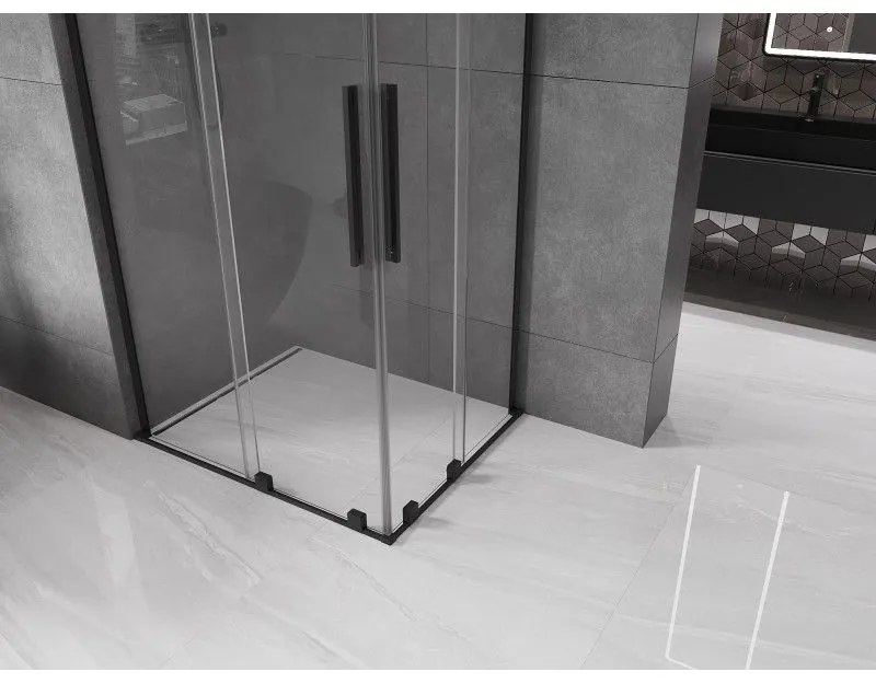 Mexen Velar L Duo, sprchový kút s posuvnými dverami 90 x 80 cm, 8mm číre sklo, čierna matná, 871-090-080-02-03-70