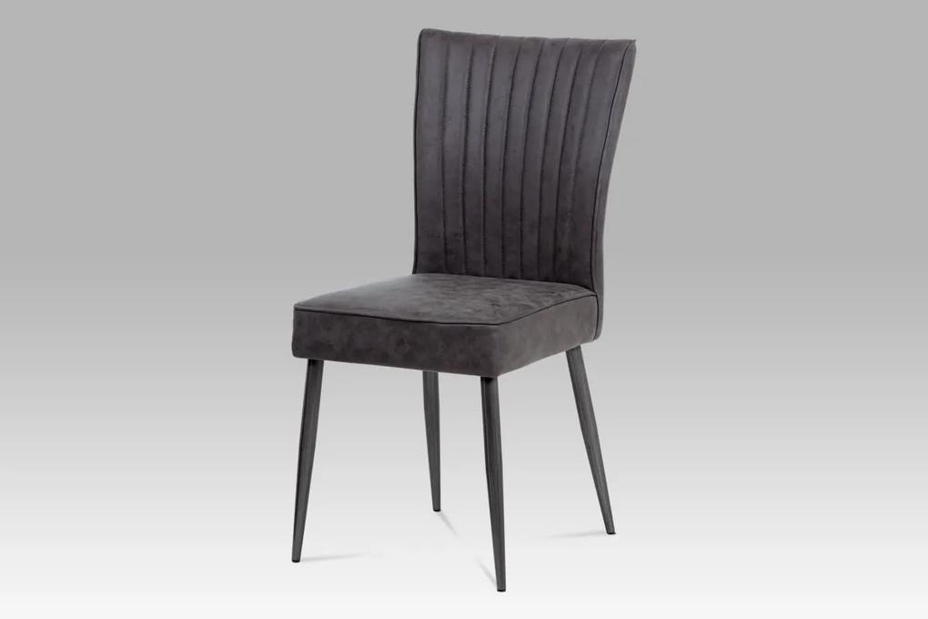 jedálenská stolička látka sivá v dekore vintage kože / brúsený kov antik