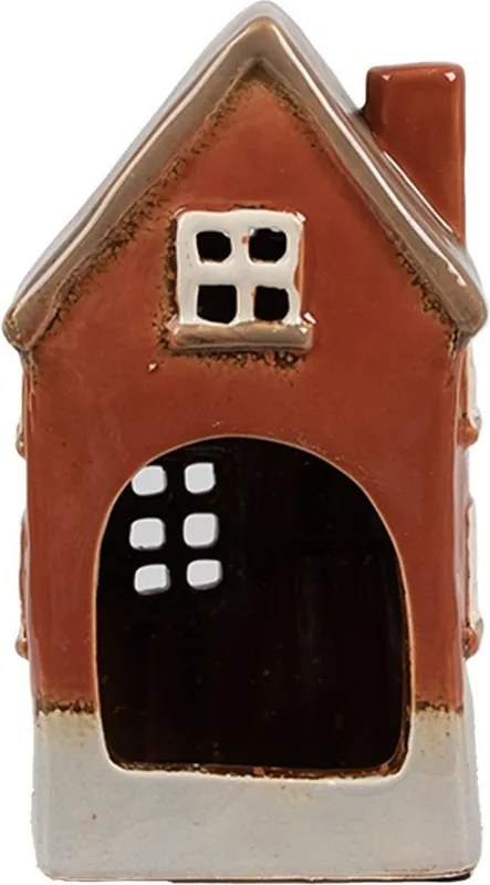 Hnedý keramický svietnik na čajovú sviečku domček Amster Village - 10*8*18 cm