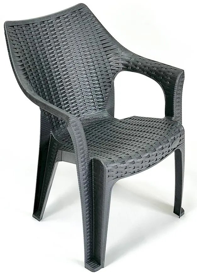 Antracitová plastová stolička Ratan