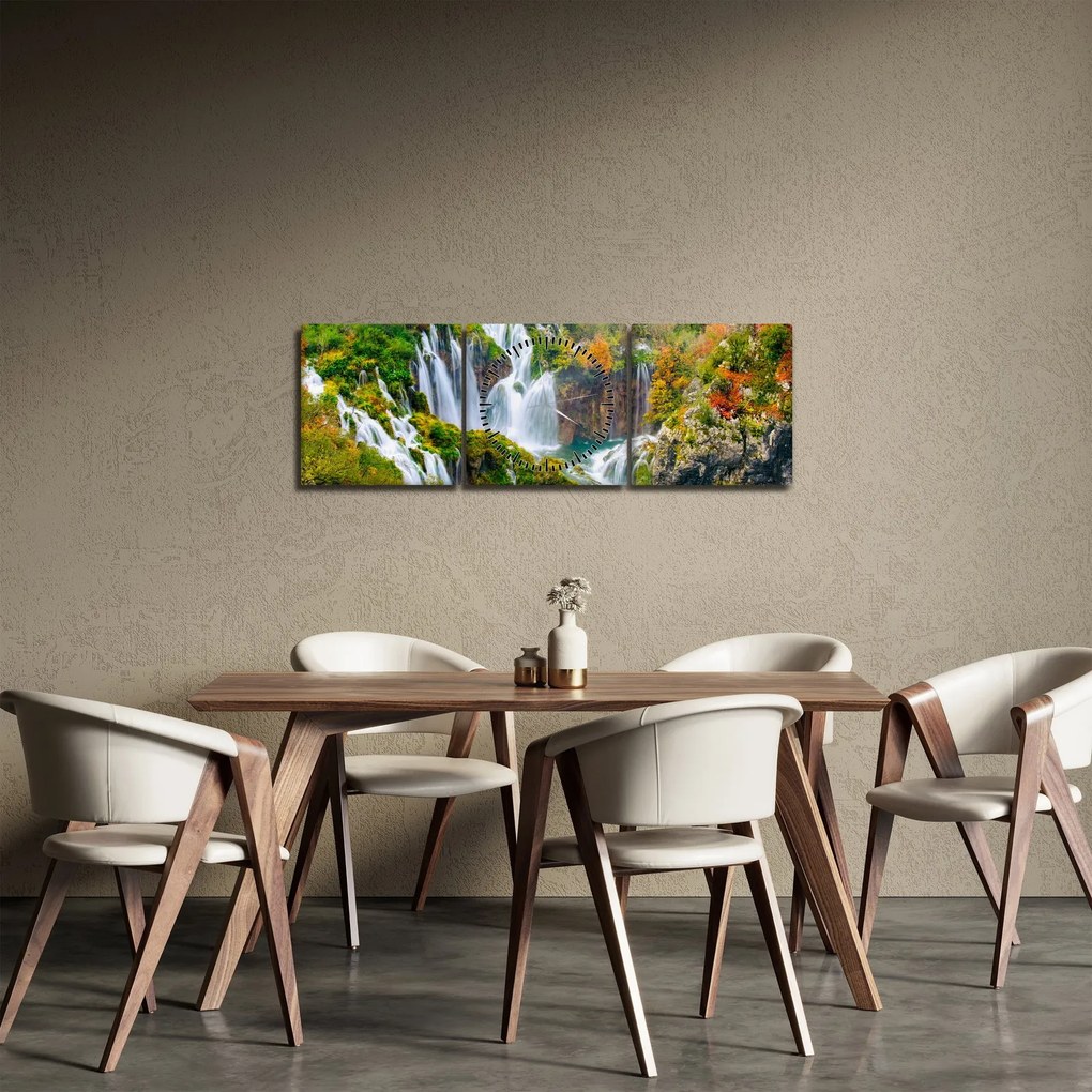 Obraz - Národný park Plitvické jazerá (s hodinami) (90x30 cm)