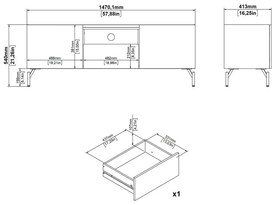 Hnedý TV stolík v dekore duba 147x54x41 cm Bergen – Tvilum