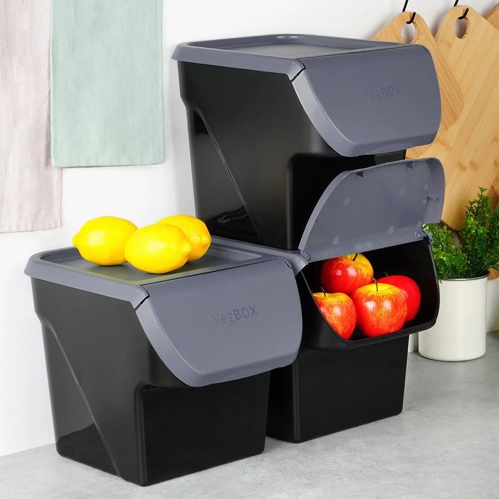 VILDE Úložný box na brambory a cibuli s větráním, VEGBOX šedý (14l - 10kg brambor)