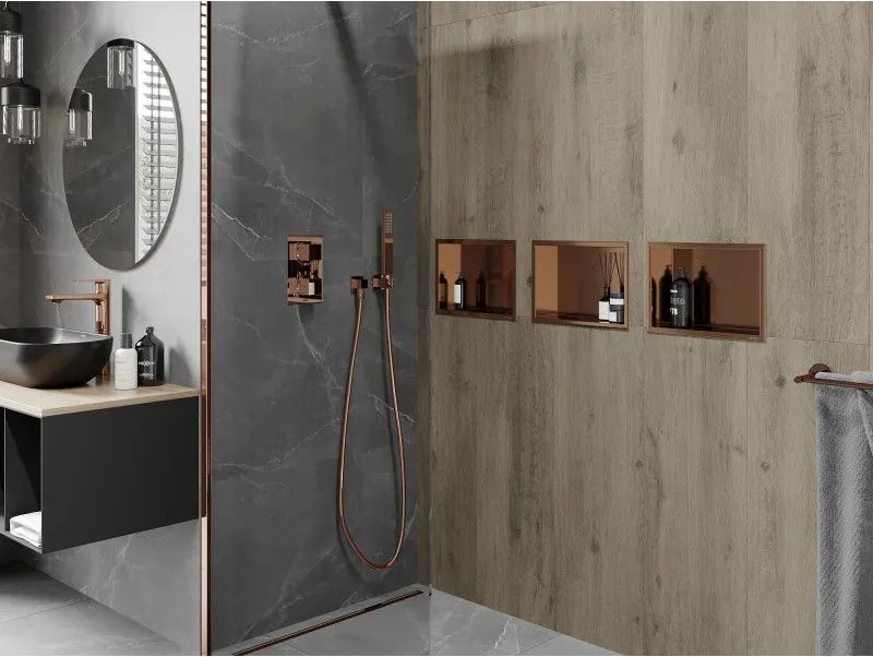 Mexen X-Wall-R, polica na zapustenie s prírubou 30 x 20 cm, medená matná - 19C0302010