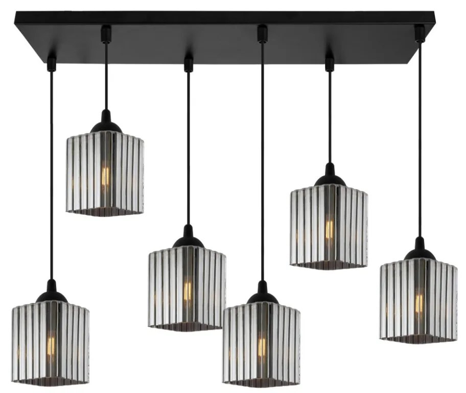 Závesné svietidlo Riffle Square, 6x grafitové sklenené tienidlo, b