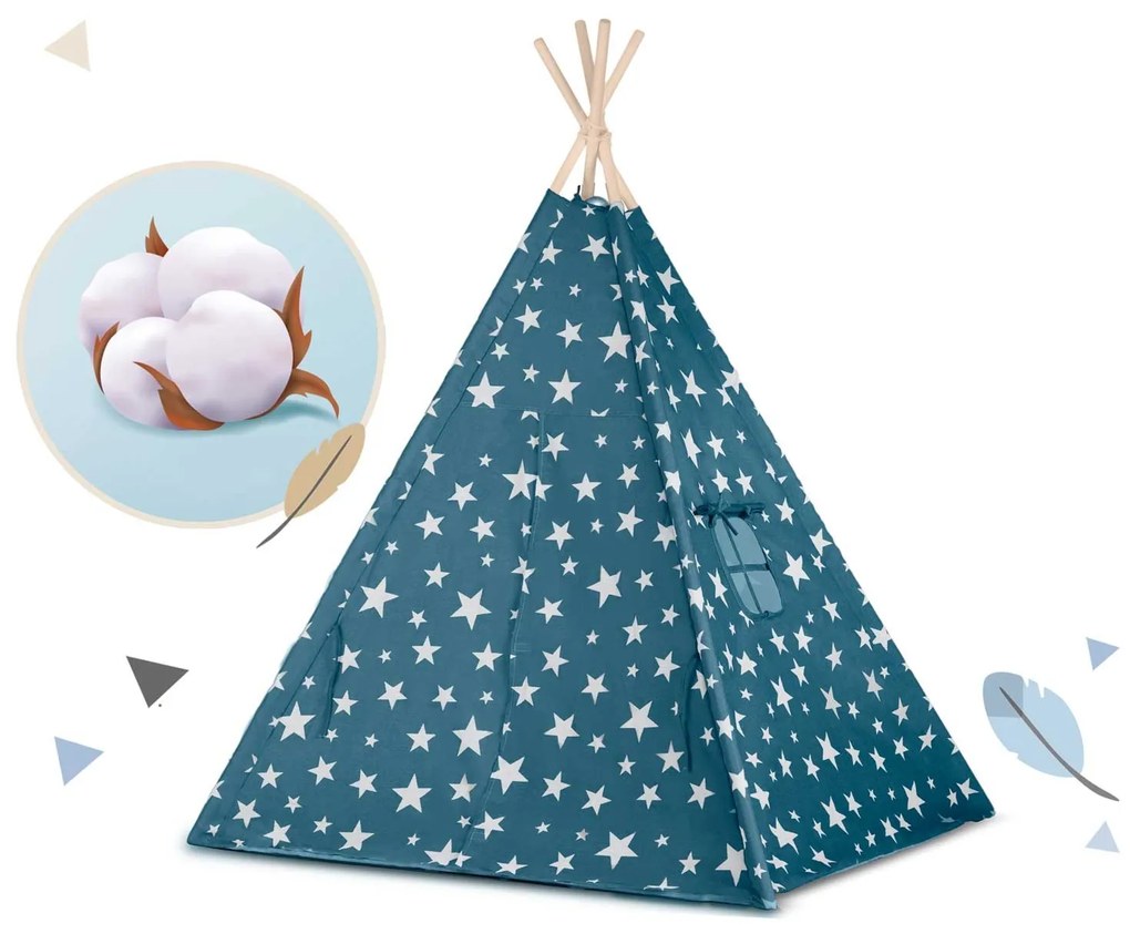 Detský stan Tepee so svetlami Nukido - modrý