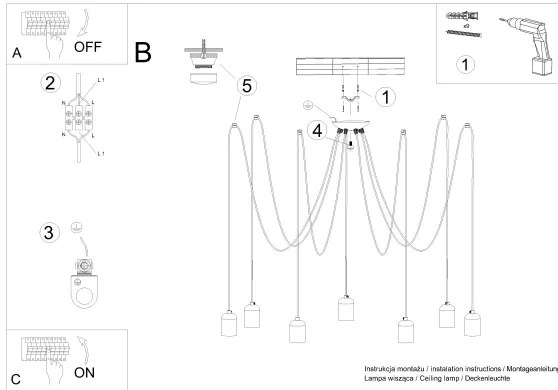 Sollux  SL.1162 - Luster na lanku NESO 7xE27/15W/230V pavúk betón