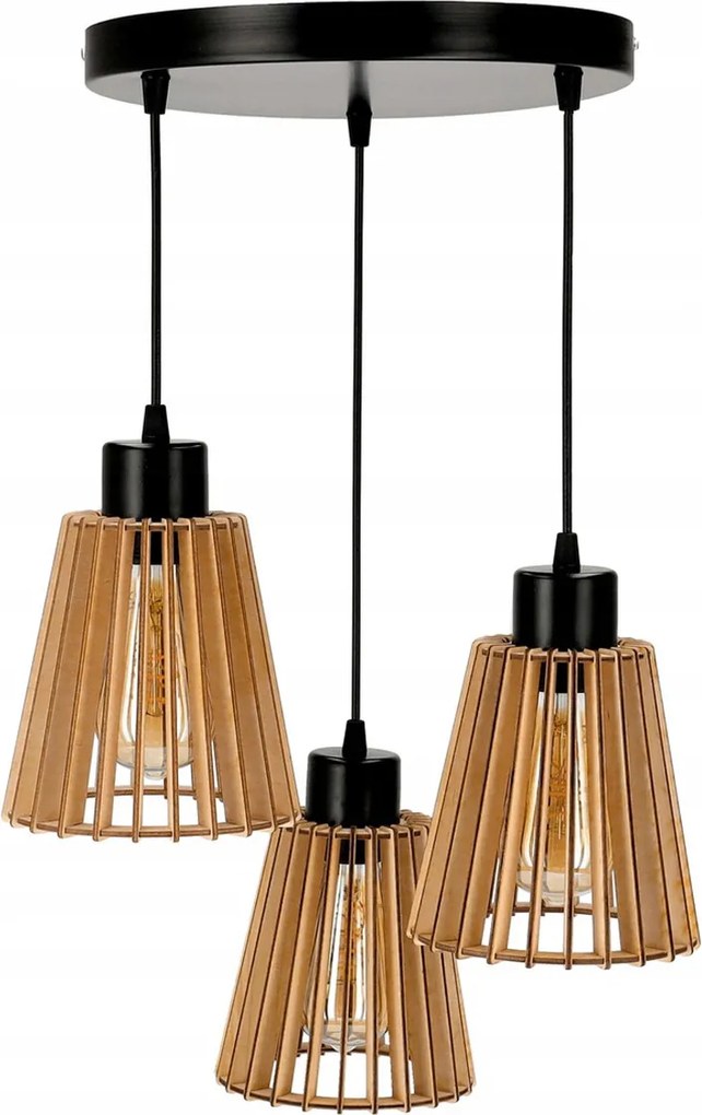 Drevená závesná stropná lampa, nástenná lampa, 3xE27, kovová do obývačky