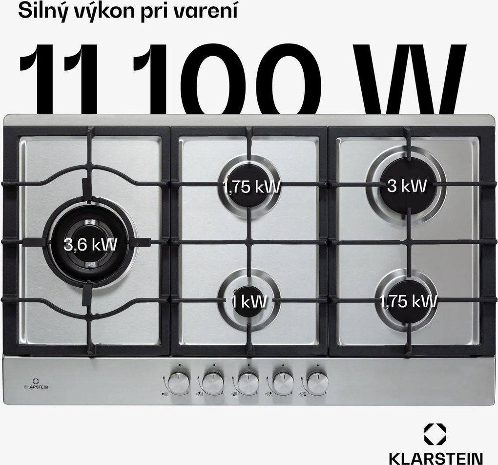 Klarstein Ignito Chef Edition, plynová varná doska, 5 Sabaf horákov, 5 zón, sklokeramika