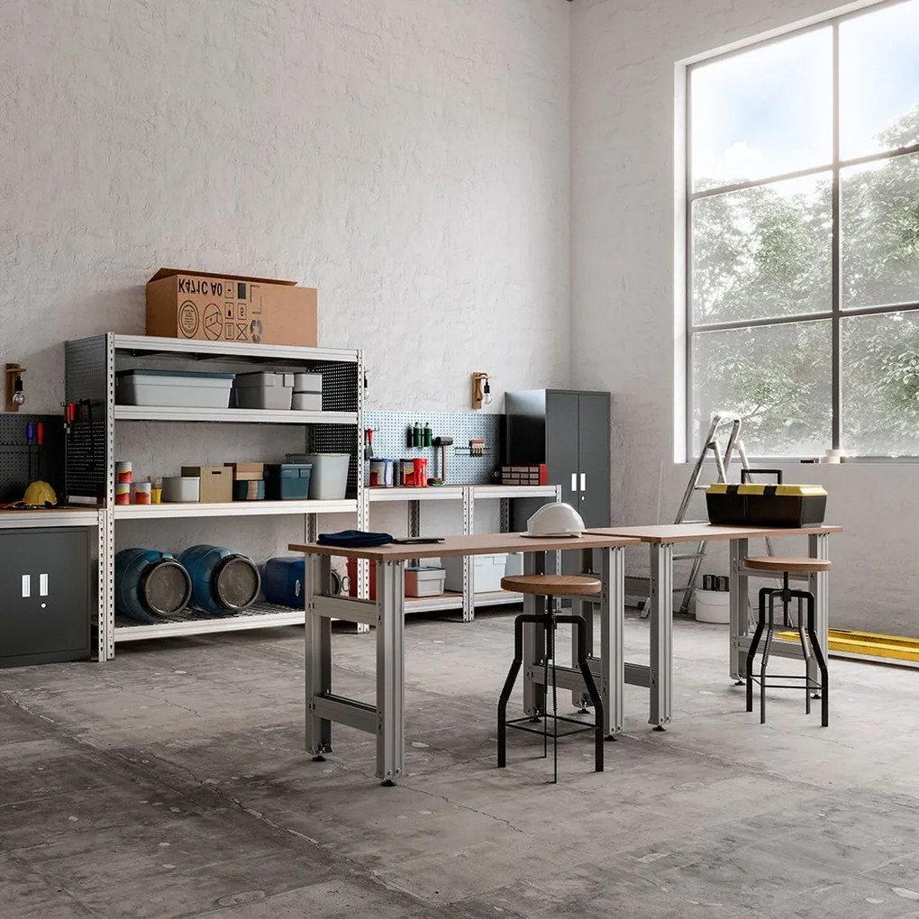 BULLRACK RIVET bezskrutkový kovový regál s drevenou DTD policou, 200x200x60 cm, 4 police, 600 kg na policu, zinok