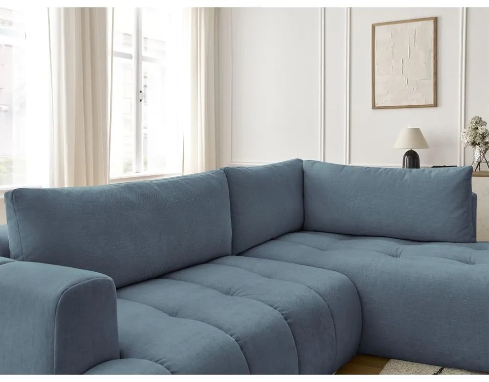 Modrá rozkladacia/s úložným priestorom rohová pohovka (pravý roh/do L) Fuji – Bobochic Paris