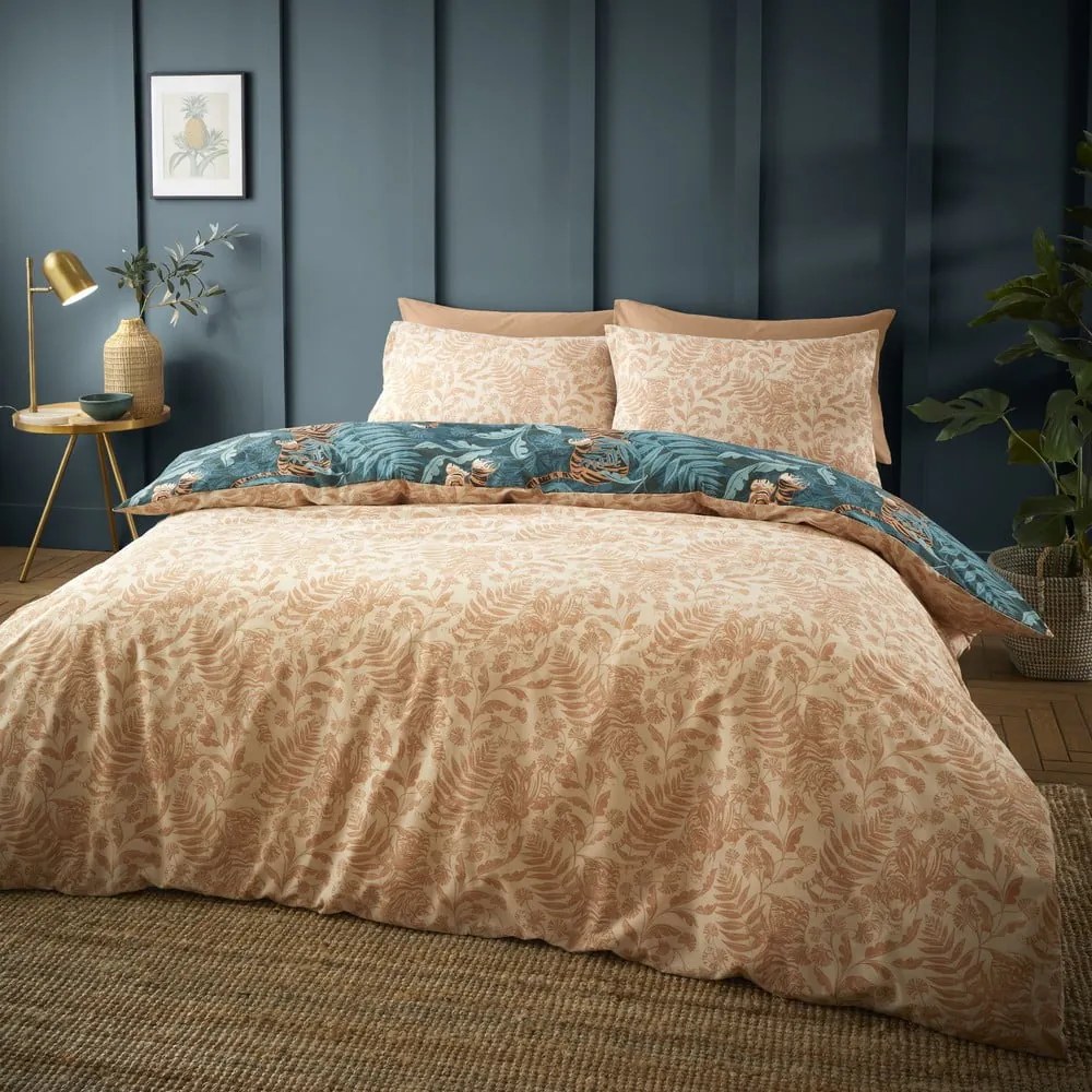 Zelené/hnedé obliečky na dvojlôžko/predĺžené 230x220 cm Tropic Tiger Leaf – Catherine Lansfield