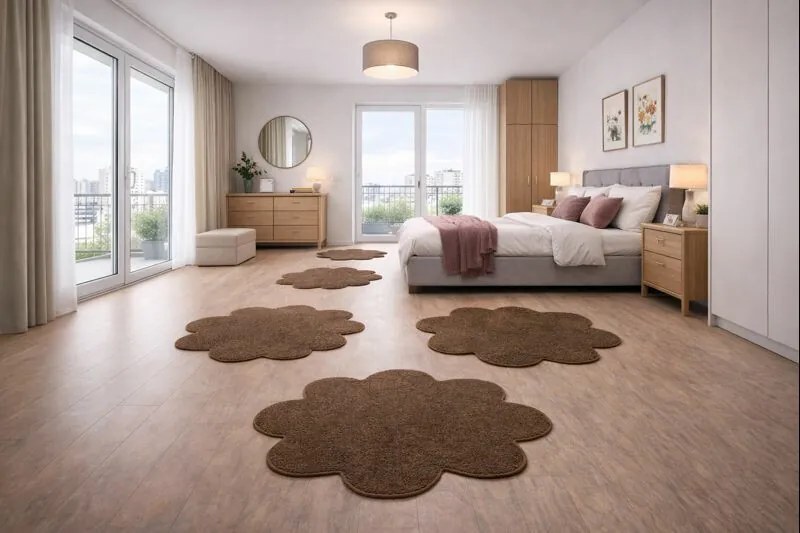 Vopi, Kusový koberec Eton hnedý kvetina, 120x120 kvietok, hnedá, kuchyňa