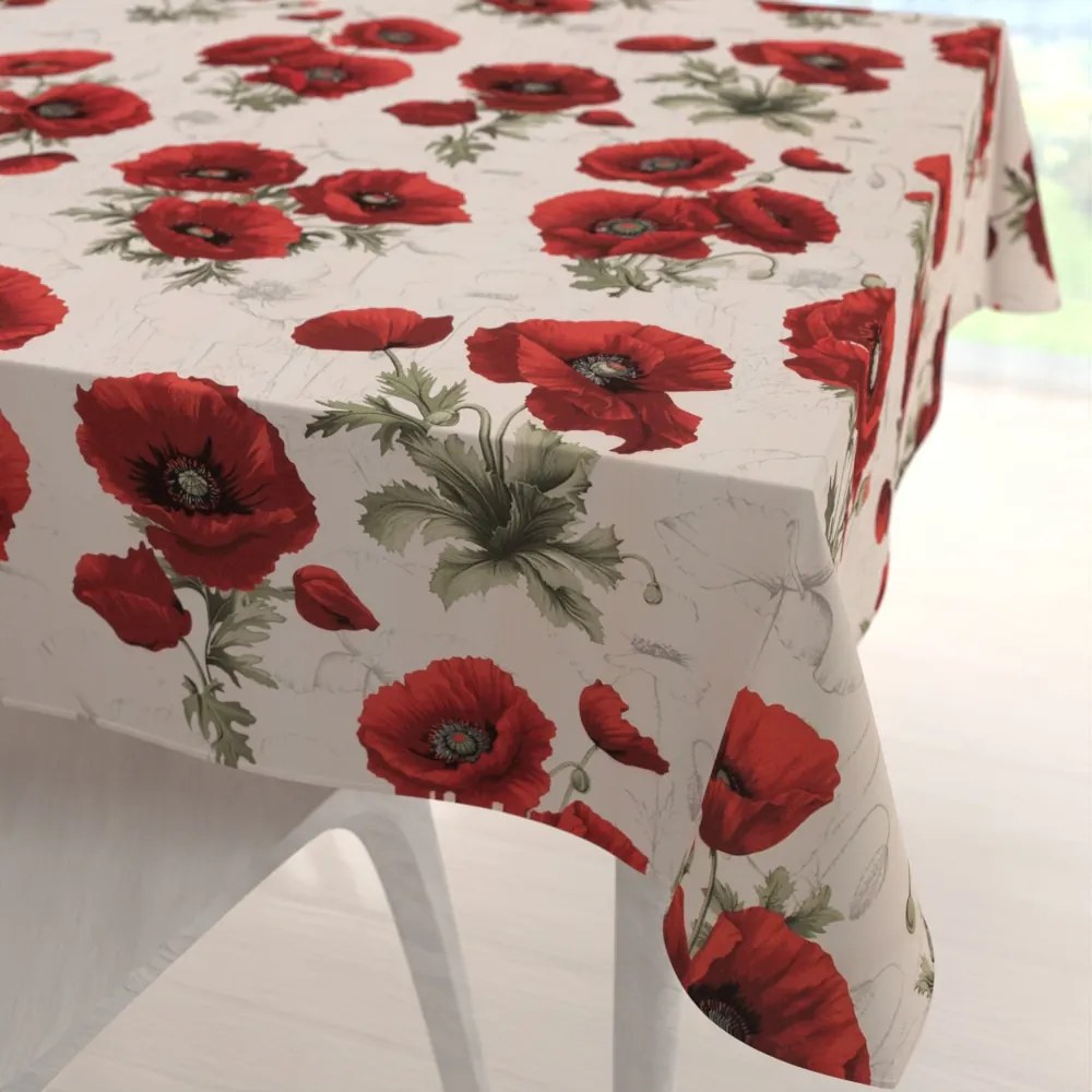 Biante Bavlnený štvorcový obrus Sandra SA-586 Vlčie maky na krémovom 150x150 cm