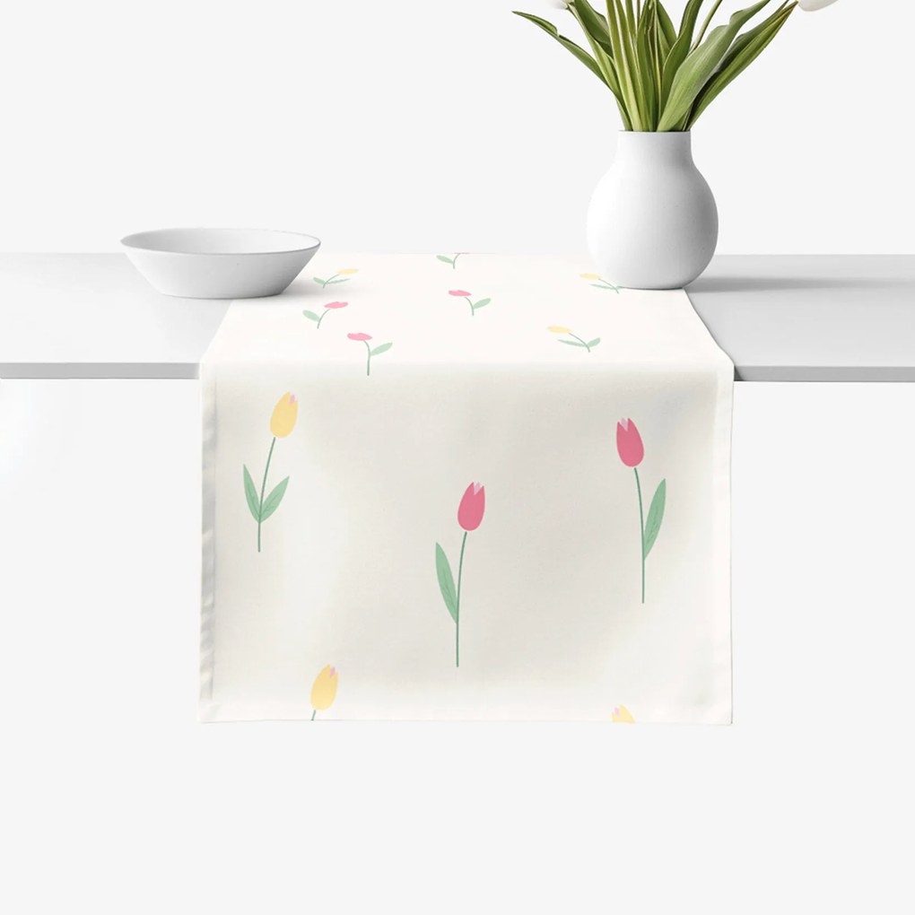 Goldea behúň na stôl 100% bavlnené plátno - tulipány 35x120 cm