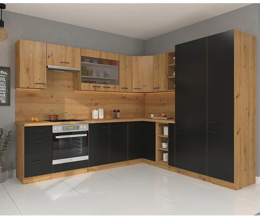 Rohová kuchynská linka Modena Čierna/Artisan 270x235 Cm