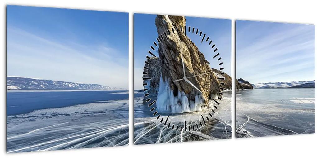 Obraz ľadovej skaly (s hodinami) (90x30 cm)