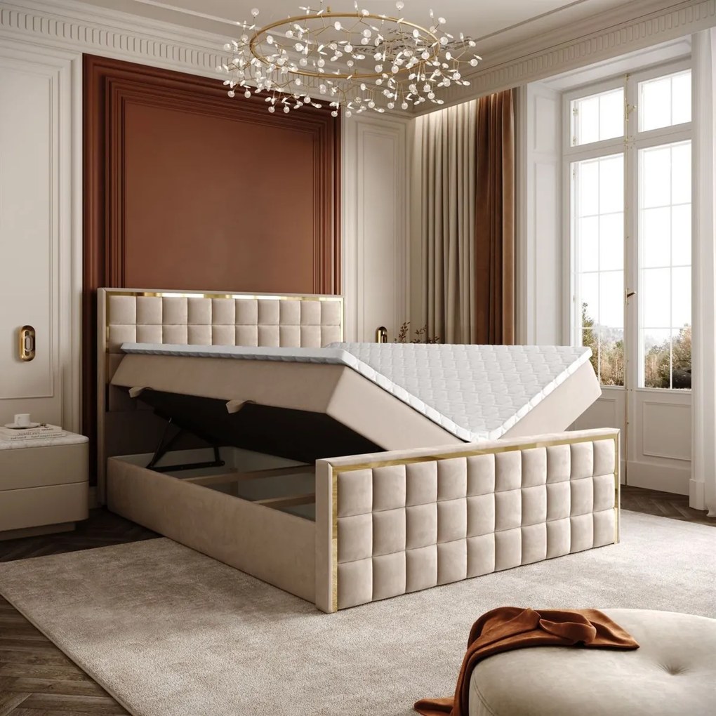 VYSOKÁ ČALÚNENÁ POSTEĽ NOEMI GOLD 160X200 ROYAL VELVET 170