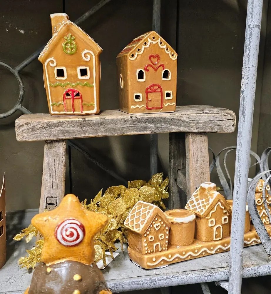 Keramický svietnik perníkovej chalúpky Gingerbread Cott - 21*4*8 cm
