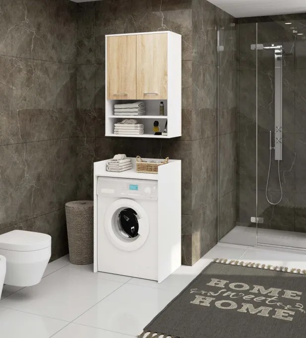 Kúpeľňová skrinka FIN H934 W64 2D 1P biela / dub sonoma