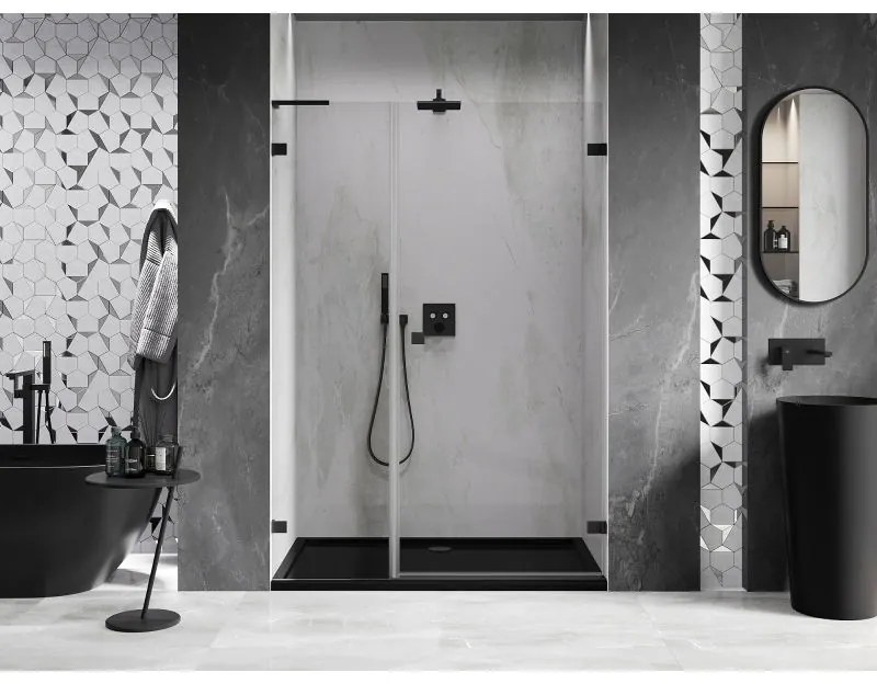 Mexen Lunar-B, L Otočné pravé sprchové dvere 130 cm, číre sklo, čierny profil, 832SL-130-050-70-00-P