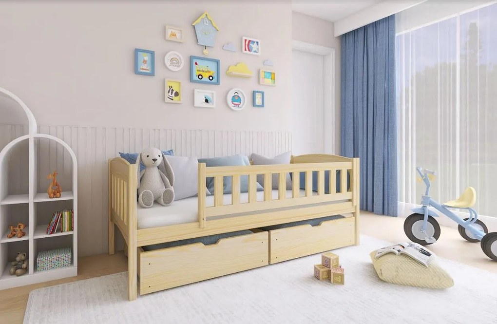 Detská posteľ z masívu GANDALF so šuplíkmi - 200x90 cm - PRÍRODNÁ BOROVICA