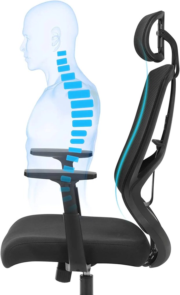 Kancelárska stolička, ergonomická, 120-133x70cm, čierna