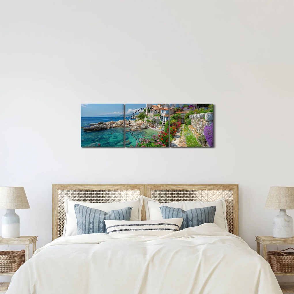 Obraz - Malebné pobrežie dediny (s hodinami) (90x30 cm)