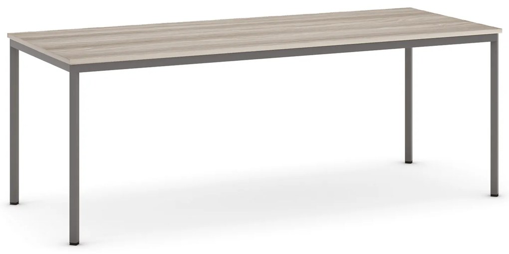 Jedálenský stôl, 200x80 cm, tmavo sivá podnož, dub prírodný