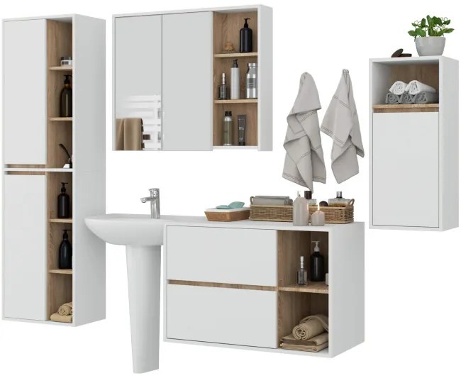 Kúpeľňová zostava VAMI biela / dub sonoma