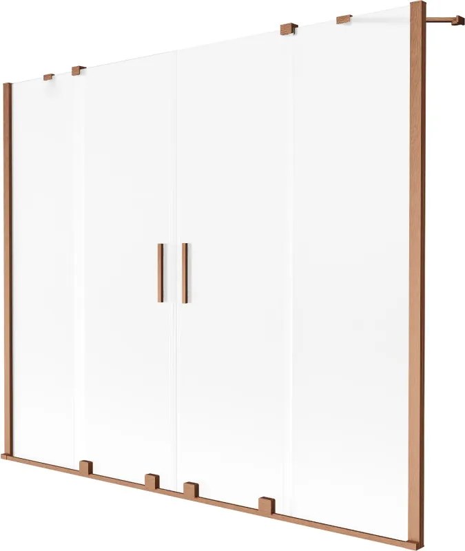 Mexen Velar Duo, 2-krídlová vaňová zástena s posuvnými dverami 200 x 150 cm, námraza, medený matný profil, 896-200-000-32-65