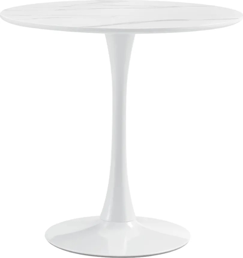 Jedálenský stôl, svetlý mramor/biela, priemer 80 cm, LORIAN