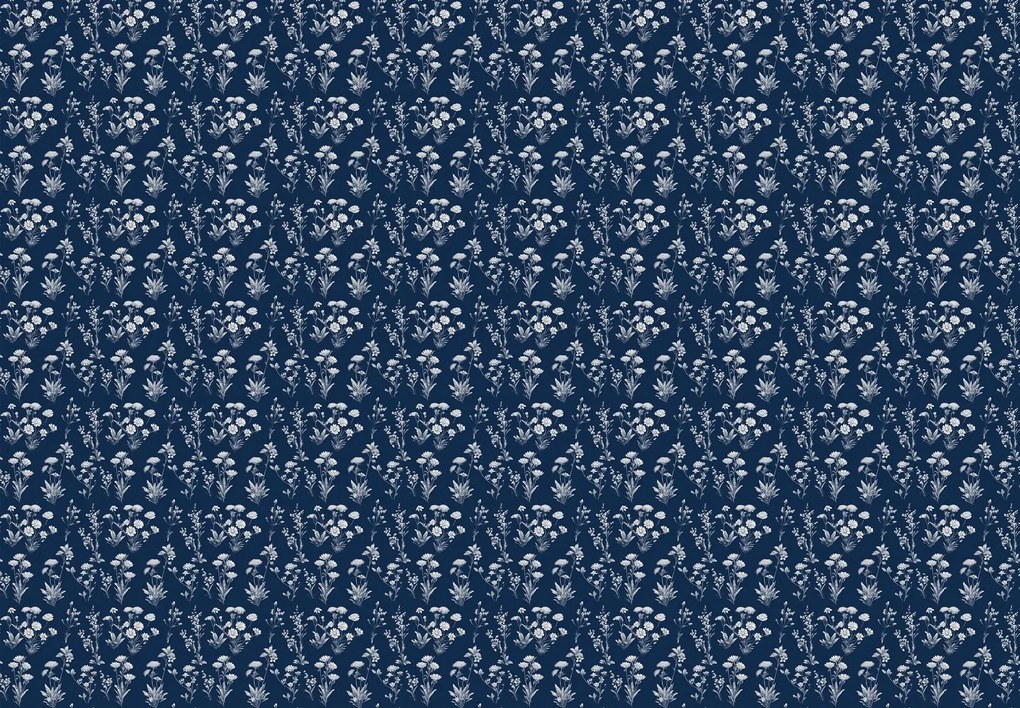 Fototapeta - Kvetinový vzor na modrom pozadí (147x102 cm)