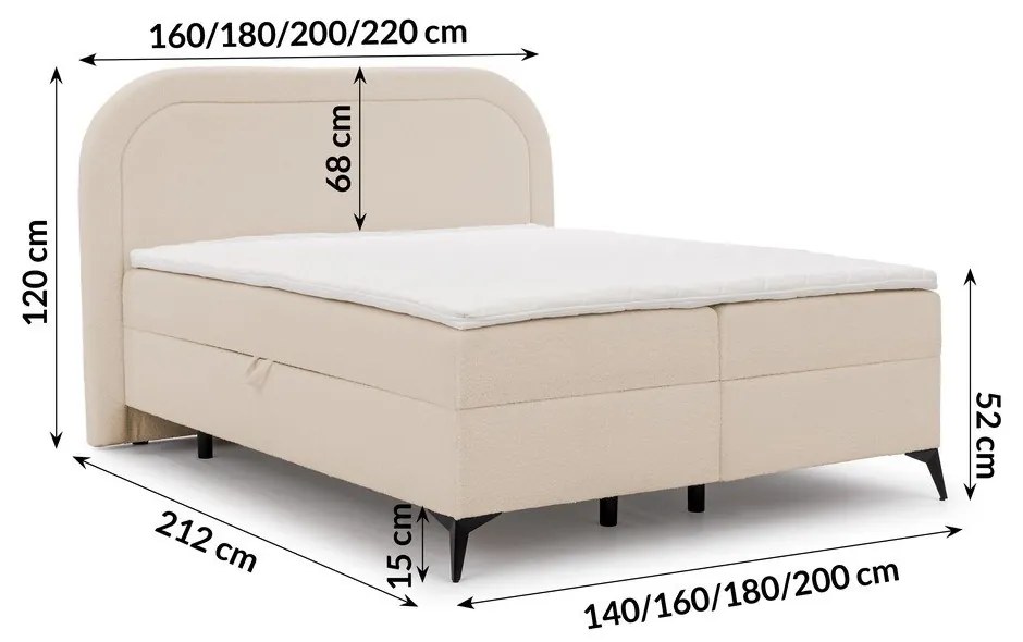Béžová boxspring posteľ s úložným priestorom 180x200 cm Ornes – Ropez