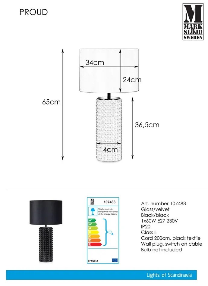 Čierna stolová lampa Markslöjd Proud, ø 34 cm