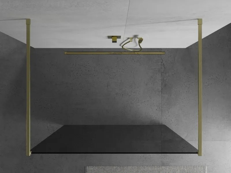 Mexen Kioto, sprchová zástena Walk-In 100 x 200 cm, 8mm šedé sklo, zlatý matný profil, 800-100-002-55-40