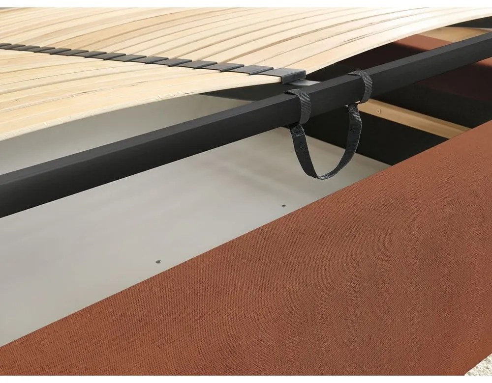 Oranžová čalúnená dvojlôžková posteľ s úložným priestorom s roštom 160x200 cm Jagna – Bobochic Paris