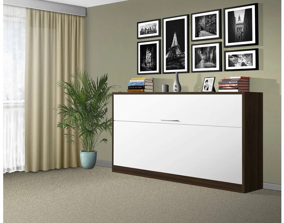 Nabytekmorava Sklápacia posteľ VS1056, 200x90cm farba lamina: agát/biele dvere, Varianta dverí: matné