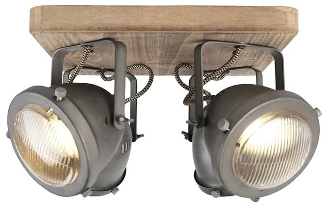 Priemyselné bodové svetlo oceľ s dreveným sklonom 4-svetlo - Emado