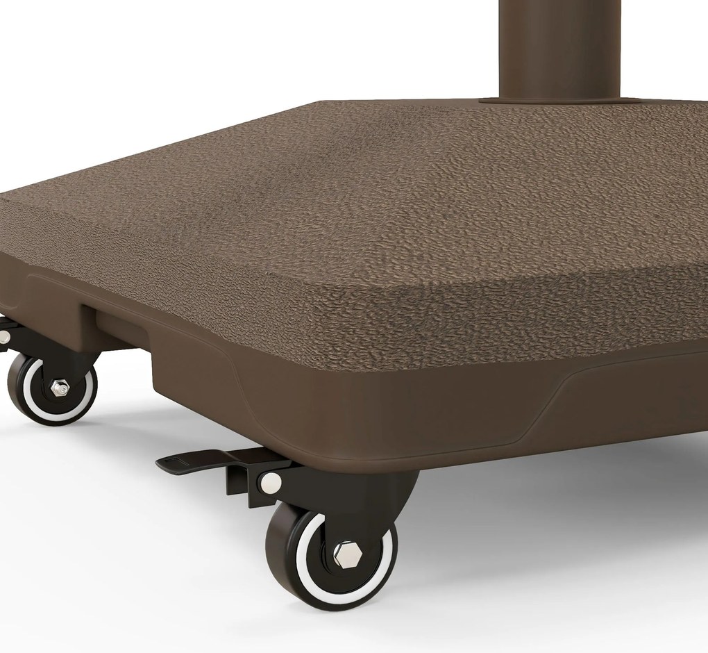 Podstavec na slnečník Outsunny štvorcový s hmotnosťou a 4 kolesami 45D x 45Š x 39V cm HDPE Hnedá | Aosom