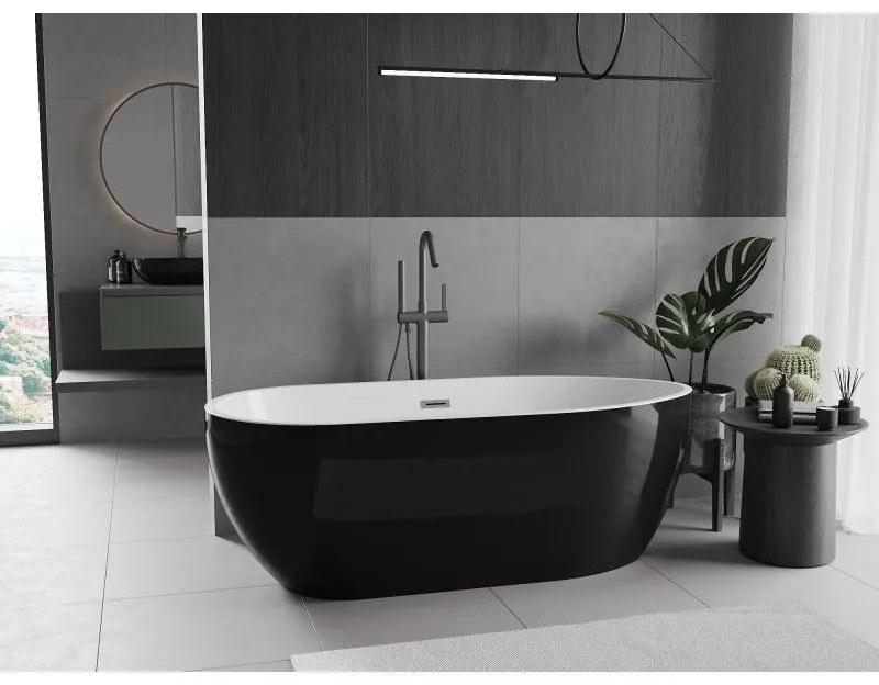 Mexen Eos, voľne stojaca vaňa 170 x 75 cm, biela-čierna, grafitový prepad, 52471707575-66