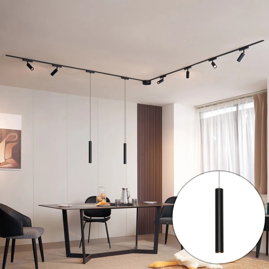 Koľajnicový systém svietidiel so 6 reflektormi a 2 závesnými svietidlami, čierny, 1-fázový - Magnetic Samson Cassie