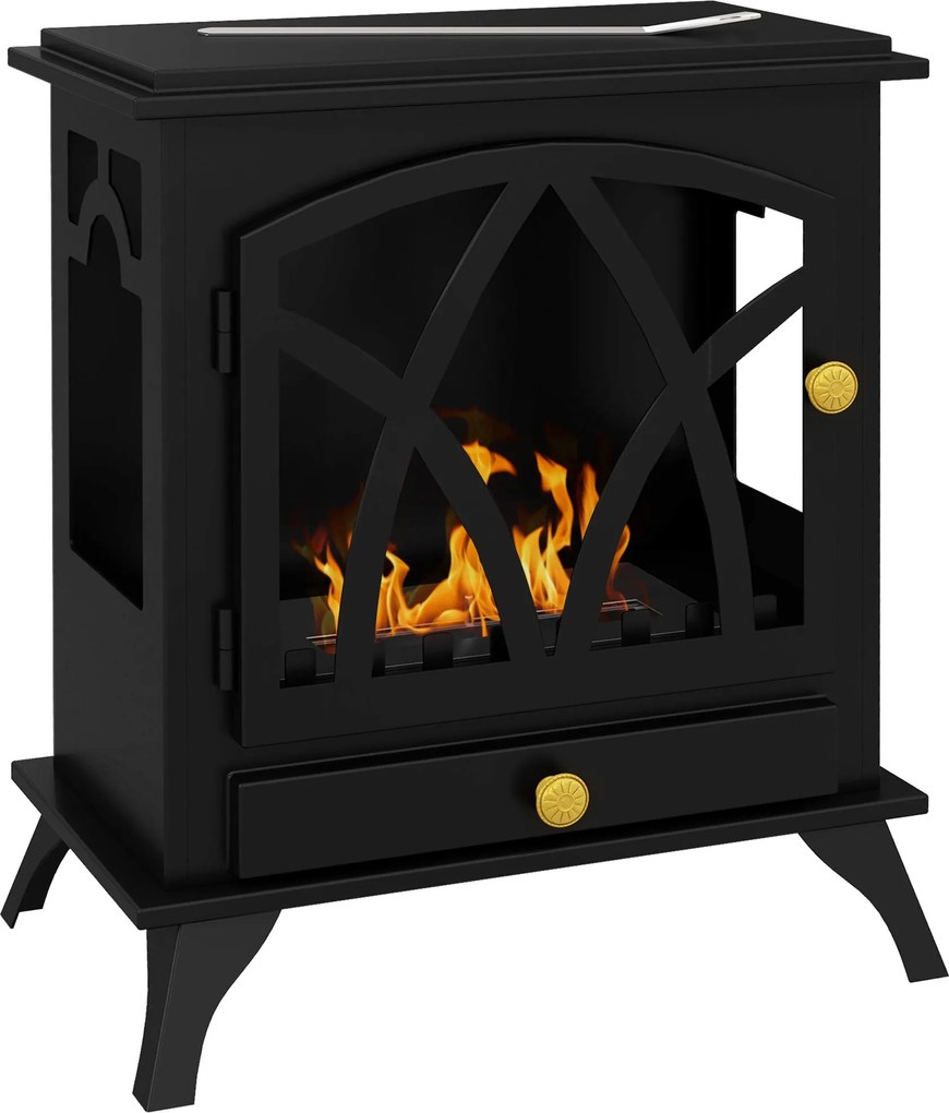 HOMCOM Voľne stojaci bioetanolový krb s horákom 1,2L a 3-hodinovým trvaním, oceľový bio krb s pokrytím 25㎡, 45x28x54cm, čierny | Aosom
