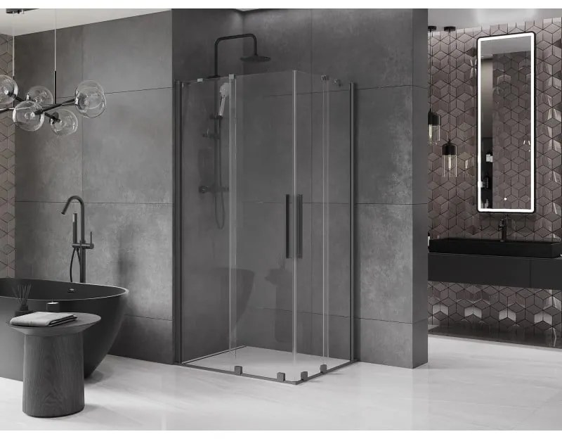 Mexen Velar Duo, sprchový kút s posuvnými dverami 100 x 90 cm, 8mm číre sklo, brúsený grafit, 871-100-090-02-95