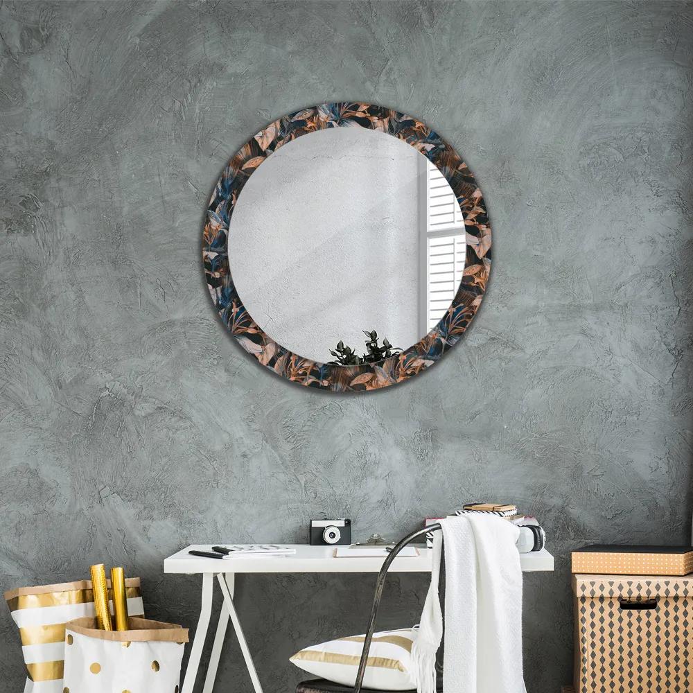 Okrúhle ozdobné zrkadlo na stenu Tmavé tropické listy fi 80 cm