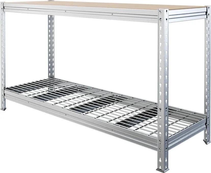 Dielenský stôl, 100x180x60, zinok, vrchná DTD a spodná kovová sieťová polica