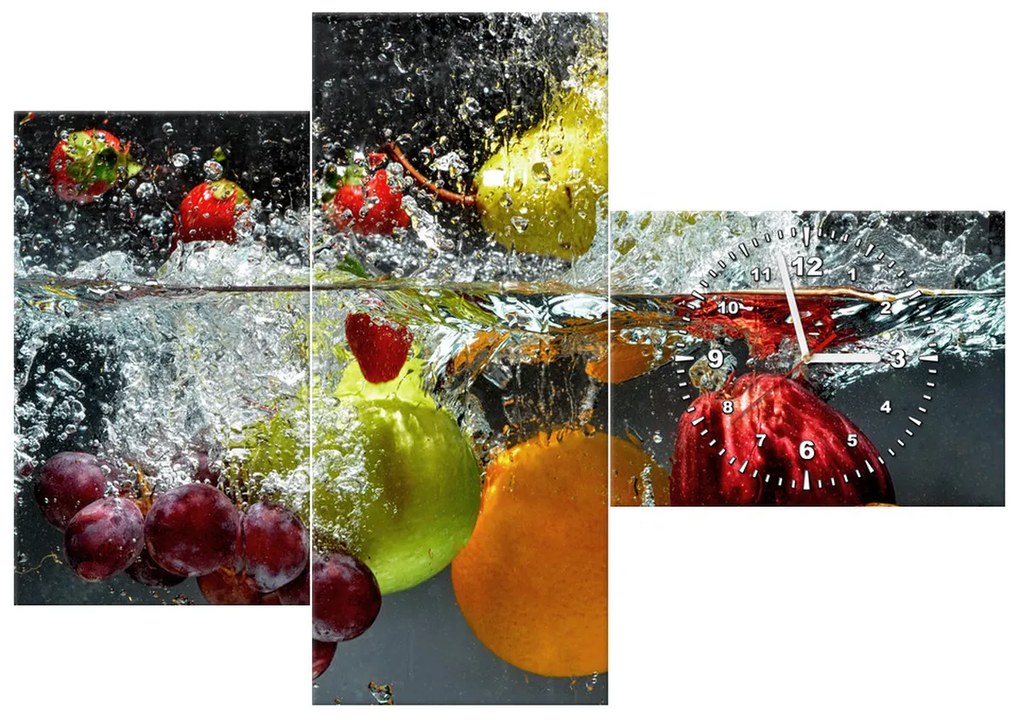 Gario Obraz s hodinami Sladké ovocie - 3 dielny Rozmery: 80 x 40 cm