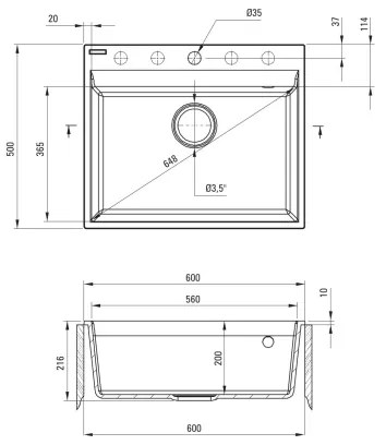 Deante ZRC_210A - Kuchynský drez CORIO 50x60 cm granit/grafit