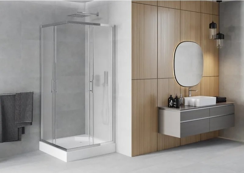 Mexen Rio štvorcová sprchová kabína 90 x 90 cm, námraza, chróm + brodzik, biela - 860-090-090-01-30-4510